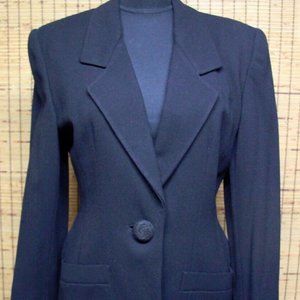 Anne Klein Black Retro Broad Shoulder Fitted Jacket Coat Size 10
